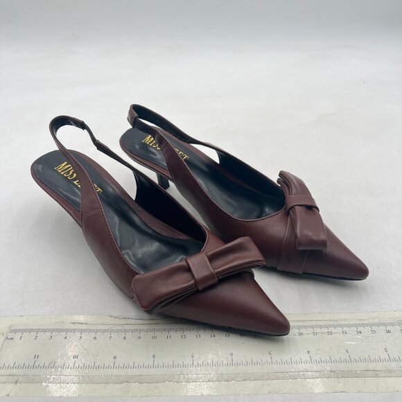 miss left Brown Pointy Toe Bows Pumps Slip On Kitten Heel Slingback Sandals - Picture 4 of 8